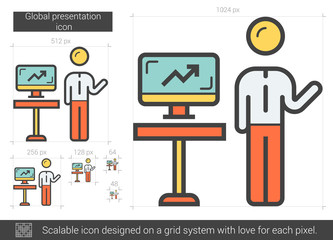Global presentation line icon.