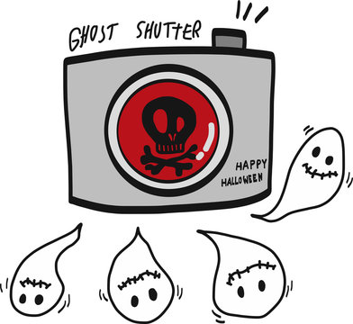 Ghost camera shutter by camera cartoon illustration