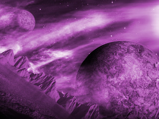 Sci-fi fantasy space scene alien planet
