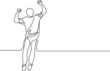 continuous line drawing of happy jumping man