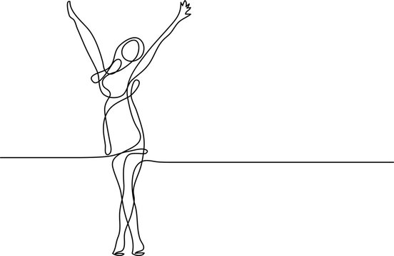 Continuous Line Drawing Of Happy Woman Stretching