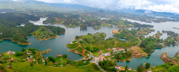 Aerial view of Guatape in Antioquia, Colombia