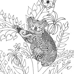 Koala on tree coloring page.