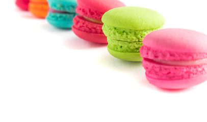 French macaroons colorful on white background, sweet and dessert menu