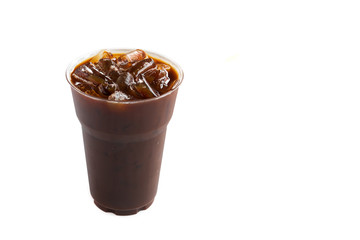 Ice of americano on white background, black coffee drink