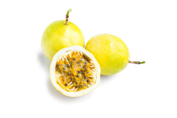 Fresh Passion fruit slice on white background, fruit for healthy