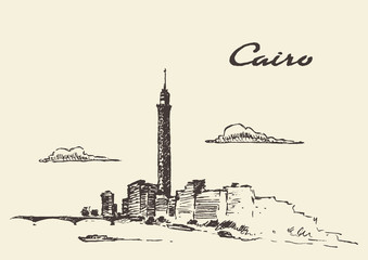 Cairo skyline Egypt illustration drawn sketch.
