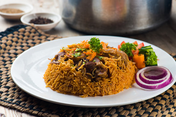 lamb madghout, popular arabic rice with meat during ramadan