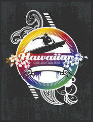 hawaiian surf shield with grunge background