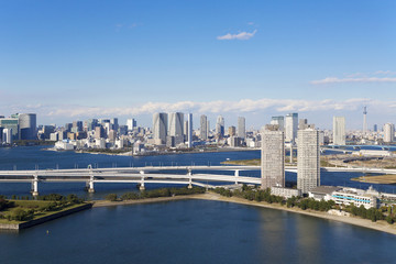 お台場から望む　東京スカイツリーと東京都心全景　晴海　月島　有明　