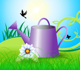 Watering Can Indicates Horticulture Flowers And Gardening