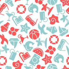 Summer time vector seamless pattern with icons