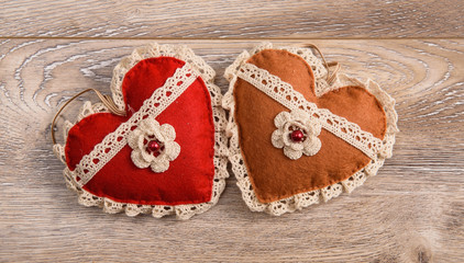 Christmas vintage, rustic heart decoration on wood background