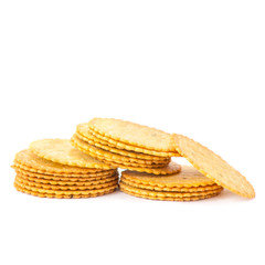 crackers or biscuits on white background
