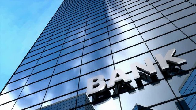 Bank building blue sky time-lapse.	