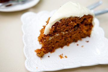 Sweet slice cake on white plate