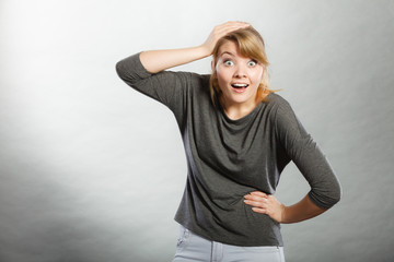 Happy surprised charming female.