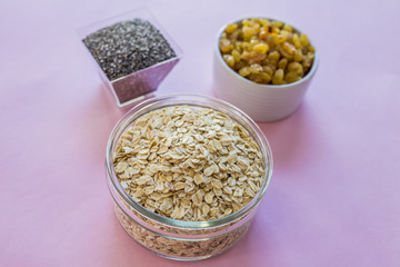 oats in a bowl and muesli ingredients