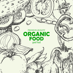 Background with vegetables in sketch style