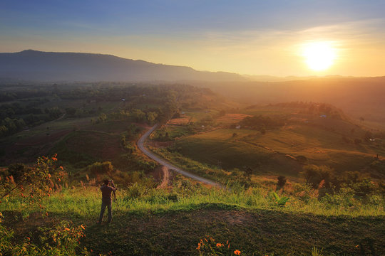 The beauty of the natural environment during sunrise and sunset at Khao Kho District ,Phetchabun Province in Thailand is a beautiful location and very popular for photographers and tourists