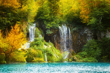 Amazing waterfall in Plitvice lake National Park, Croatia