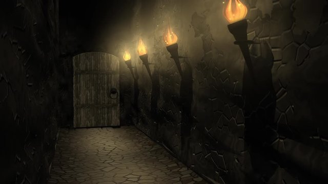 Computer generated, Medieval castle passageway.	