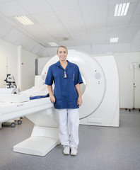Portrait Of Radiologist By Magnetic Resonance Imaging Machine