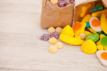 Paper bags stuffed with candy