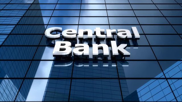 Central bank building blue sky time-lapse.	