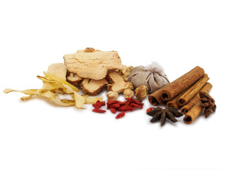 Chineses herbal medicine group on white background