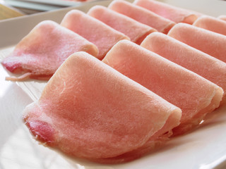 Fresh pork slice for dip pork on dish
