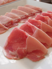 Slice pork meat on dish