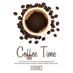 Coffee Banner. Coffee Time. Cup, grain, Vector flat illustration.