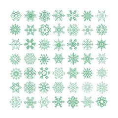 Collection of green snowflakes on a white background