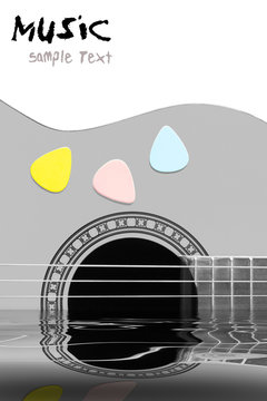 acoustic guitar with reflection in water
