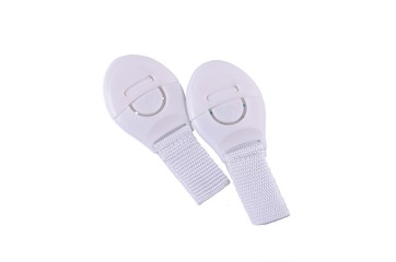 Safety plastic lock for kid protection on white background.