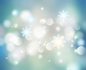 New year christmas snowflakes blur background.