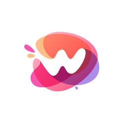 Letter W logo at colorful watercolor splash background.