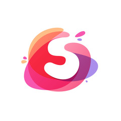 Obraz premium Letter S logo at colorful watercolor splash background.