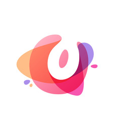 Letter O logo at colorful watercolor splash background.