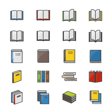 Book Color Icons Set Of Stationery Vector Illustration Style Colorful Flat Icon