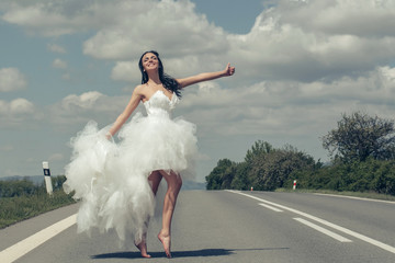 wedding happy woman on road