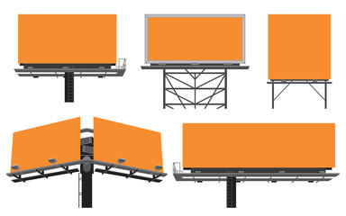 Outdoor advertising constructions, different vector blank billboards and panels, isolated on white.