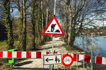 Sign road repair, bypass on the other side