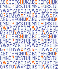 Retro stencil alphabet on squared notebook page seamless pattern