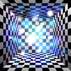 Vector translucent light effect. Plaid room, black and white cell, 3d chess board. Abstract vector design background