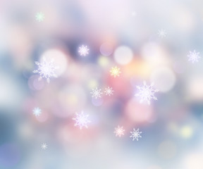 Winter holiday snowflakes abstract blur background.