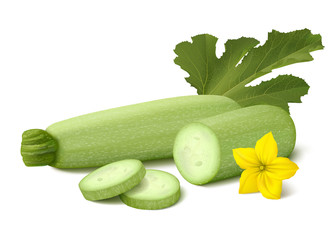Fresh light green vegetable marrow (zucchini) on white background