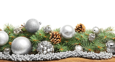 Fototapeta na wymiar Christmas composition with balls and decorations on white background
