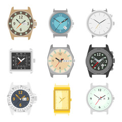 Set of vector watches. Stylish accessory for men.